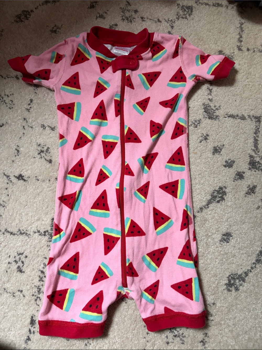 Hanna Andersson Pink Watermelon Print Short Sleeve One-Piece Romper